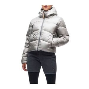 NWOT INDYEVA Silver Short Quilted Duck Down Hood Winter Ski Snow Puffer Jacket